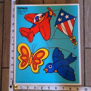 Vintage Playskool Wooden Puzzle 180-02 Things That Fly 4 Pieces 1982